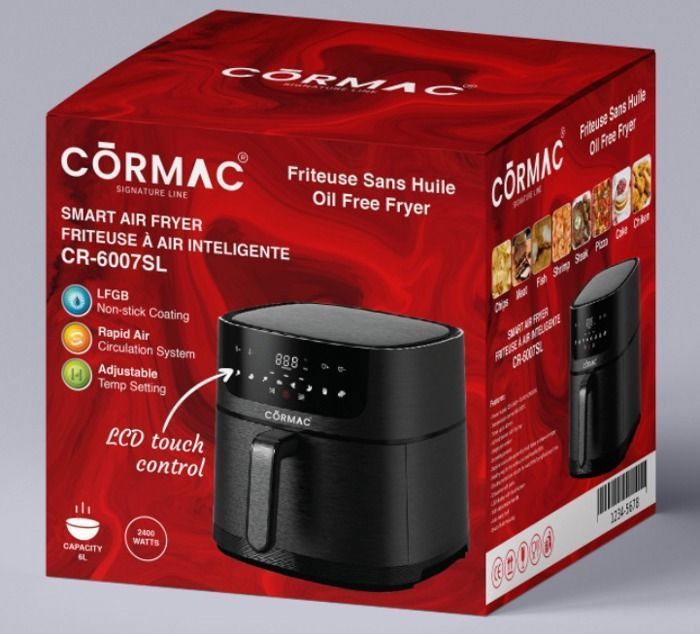 Air Fryer Friteuse à air sans huile chaud affichage LED tactile panier à friture XXL de 6L 1500watts, 9 programmes automatiques