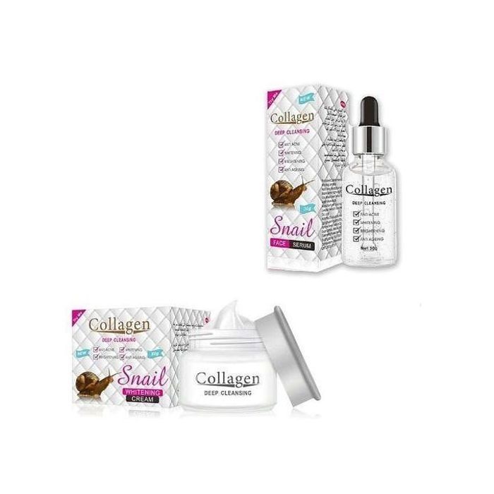 Snail Pack Crème pour le visage au collagène d'escargot+serum snail anti-age pour rides blanchiment de la peaux