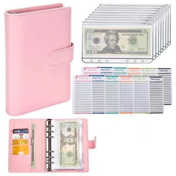Classeur organisateur budget Rose en cuir, planner budget Couleur Rose