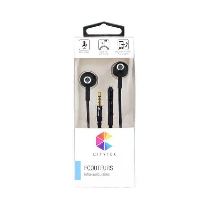 CITYTEK – Écouteurs métalliques noirs avec microphone intégré, câble 1,2 m - MF017010