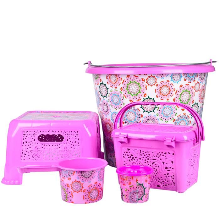 Pack Hammam 35 L – Seau, Trousse de Rangement et Accessoires – rose
