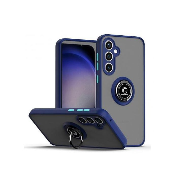 Coque pour Samsung Galaxy S23FE 5G magnétique caoutchouc avec anneau de support (bleu)