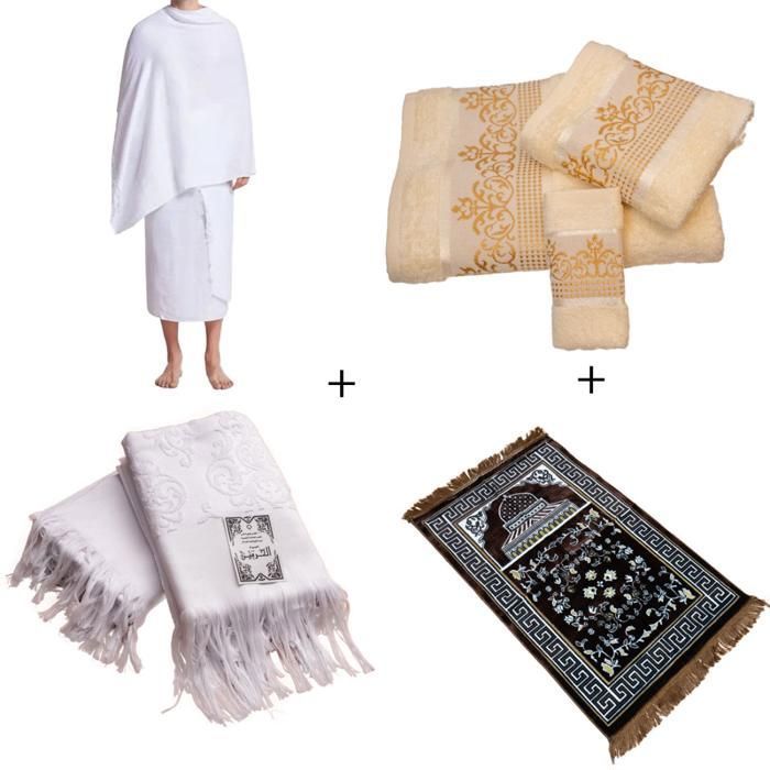 Pack omrah, 2 ihram, 3 serviettes, 1 tapis de prière - beige