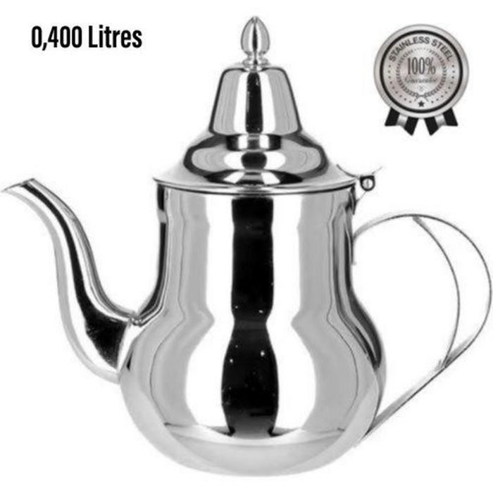 Théière, Théière marocaine en Inox Mirroire capacité de 0,400 Litres.