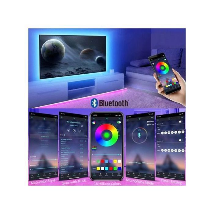 Bande lumineuse LED,5M, DC 5V USB, contrôle Bluetooth, rétro-éclairage TV