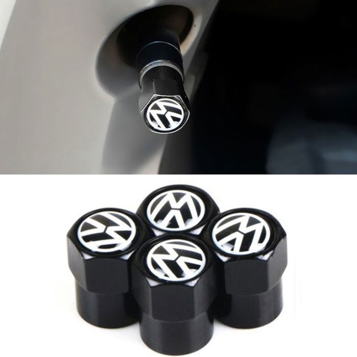 4 pièces Bouchon de valve logo Volkswagen Noir