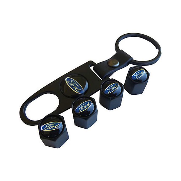 4 bouchons de tige de valve de pneu noir + porte-clés pour Ford