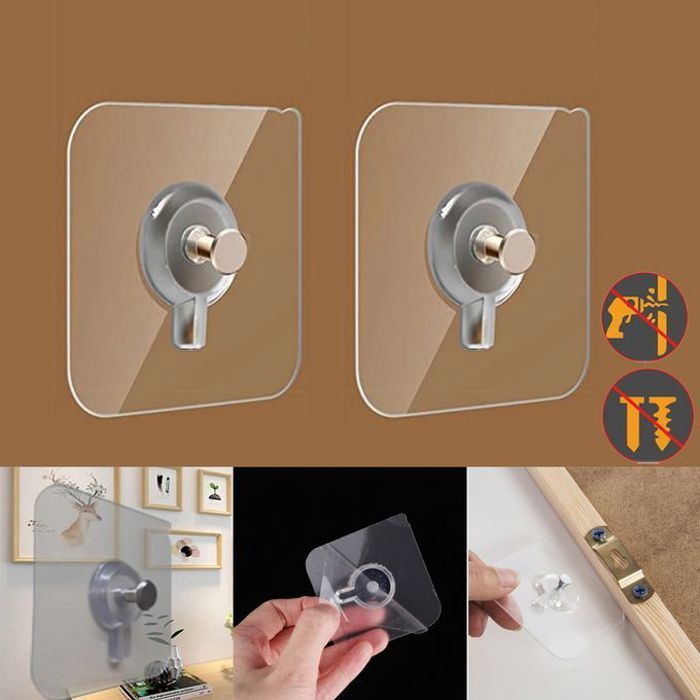 2Pcs Adhésif à vis pour crochet mural sans clous étanche sans trace de perçage