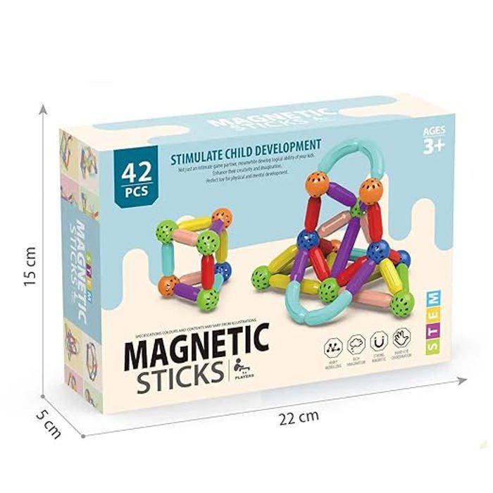 Bâtons de construction magnétiques | Ensemble de construction de bâtons et de balles magnétiques | 42 bâtons magnétiques colorés pou