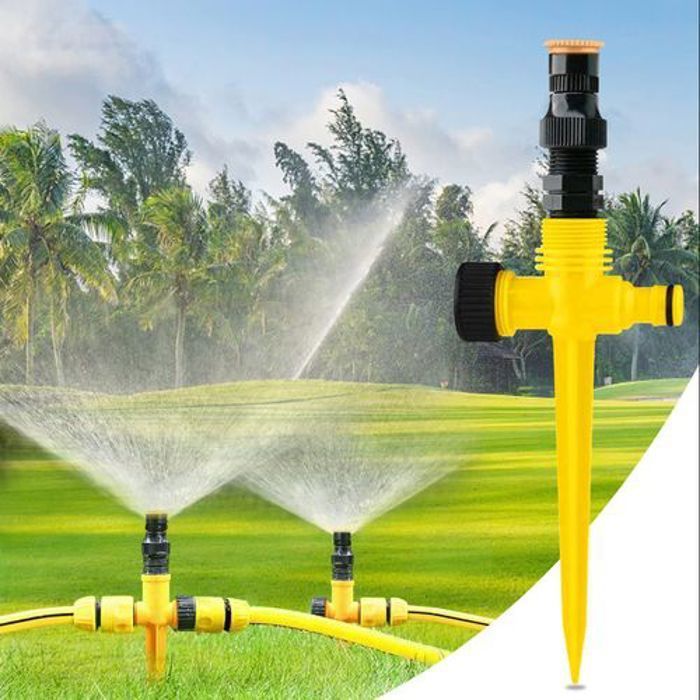 Système d'irrigation automatique avec rotation à 360 degrés pour jardin et pelouse.