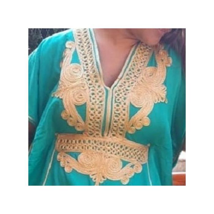 Gandoura /Robe Marocaine Turquoise-Taille Unique - Marjane Mall - Image 2