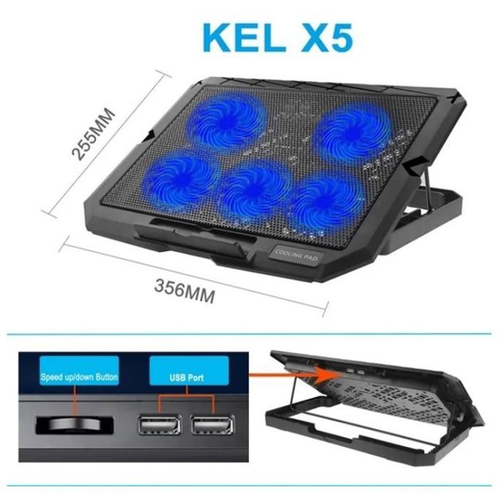 Support de refroidissement pour ordinateur portable X5 5ventilateurs 7 vitesses