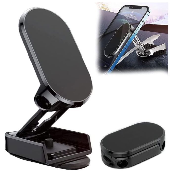 support magnetique robuste telephone portable voiture rotation 360degrés pliable