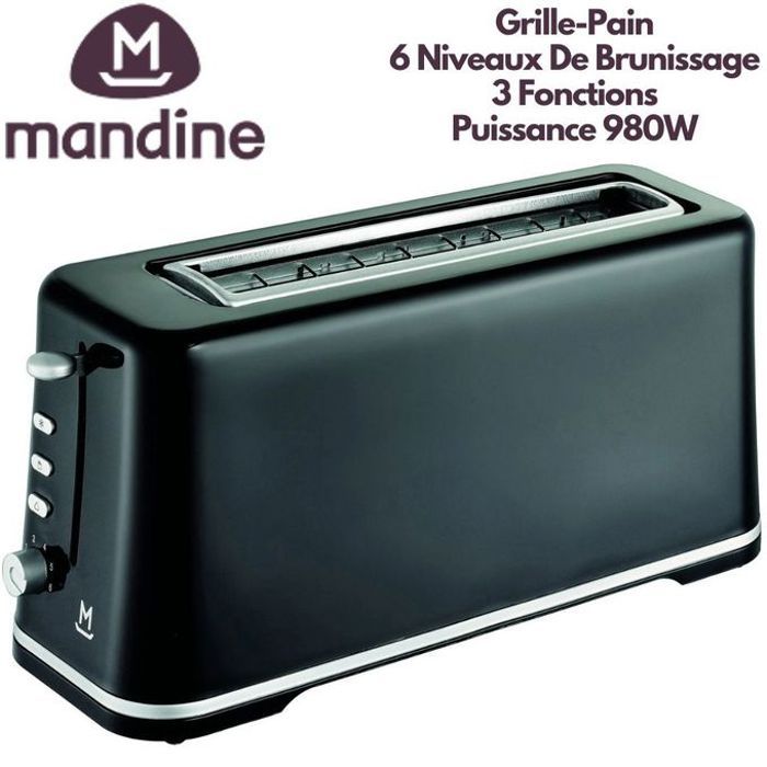 Mandine Grille Pain 2 Tranches, Toaster, 6 Niveaux De Brunissage, Température Ajustable, 980 W