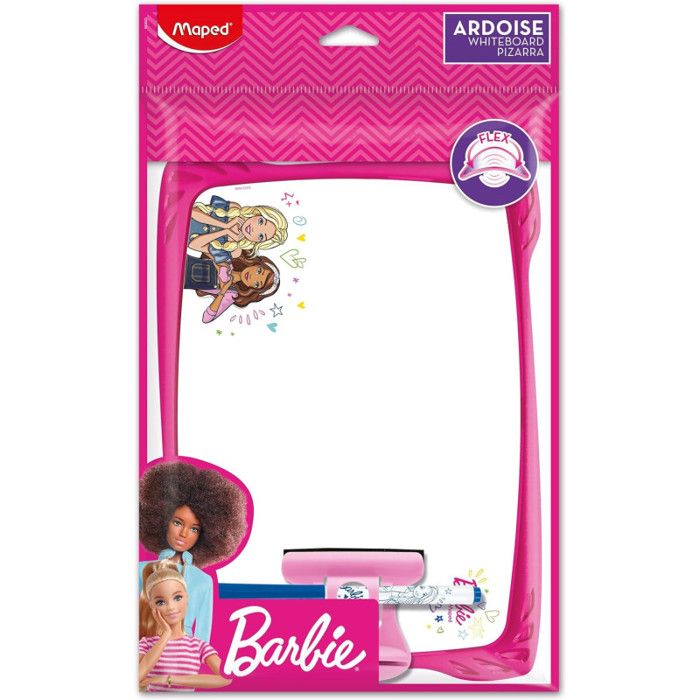 Maped - Kit Ardoise Blanche Incassable Barbie - Avec 1 porte accessoires, 1 Brosse, 1 Feutre - Rose
