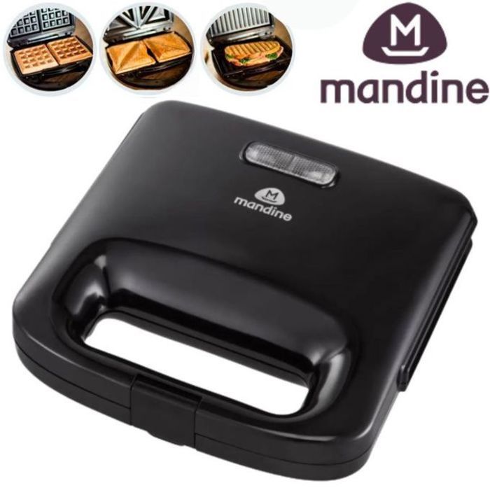 Mandine MSWPM800 Gaufrier 3 En 1, Multifonctions, 3 Plaques Anti-Adhésif, Machine À Gaufres, Sandwich Maker