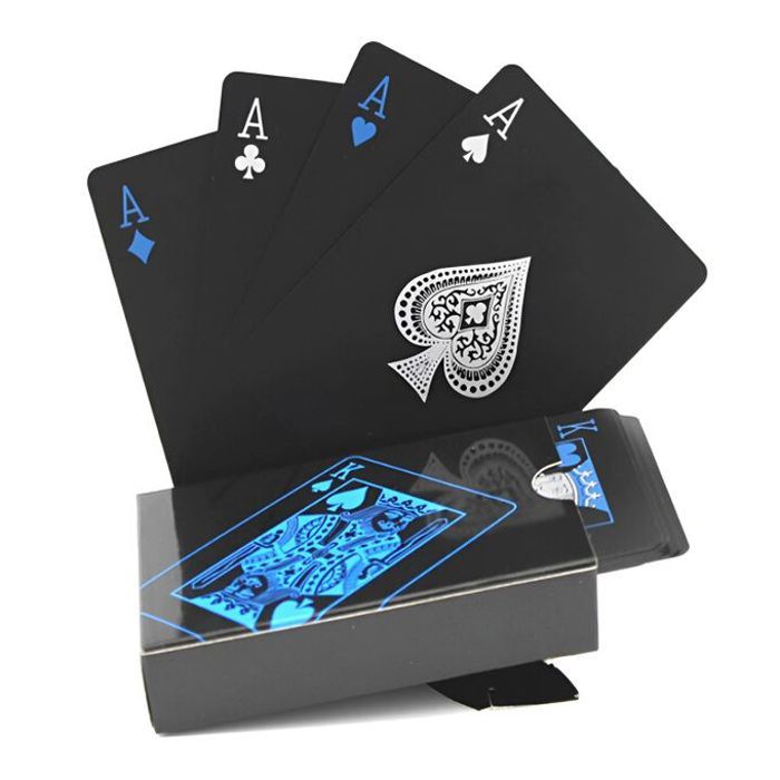 Jeux de Cartes Rami En Plastique Jeu de Poker Noir et Bleu Etanche Professionnel Durable En PVC Jeu de Société Famille Ami