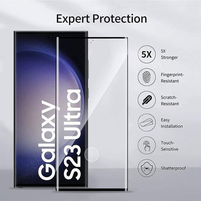 Verre trempé pour Samsung S23 Ultra, Incurvé Compatibilité lecteur d'empreinte