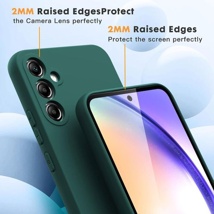 Coque pour Samsung A54 5G Silicone Liquide Protection -vert + Incassable Samsung A54 5G