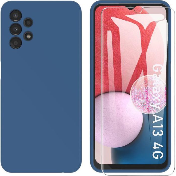 Coque pour Samsung A13 4G Silicone Liquide Protection -BLEU + Incassable Samsung Galaxy A13 4G