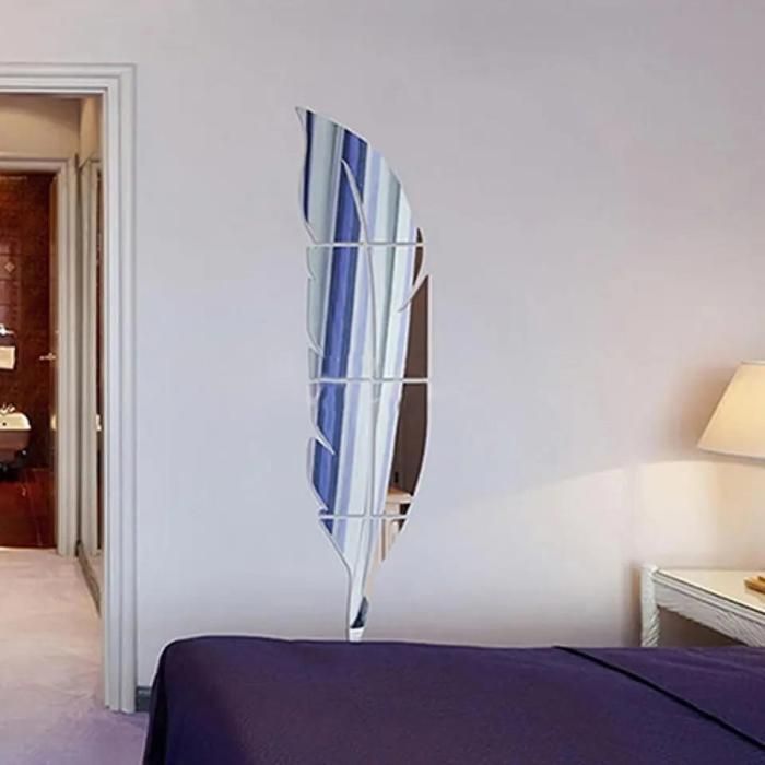Autocollants muraux miroir en plumes 3D amovibles