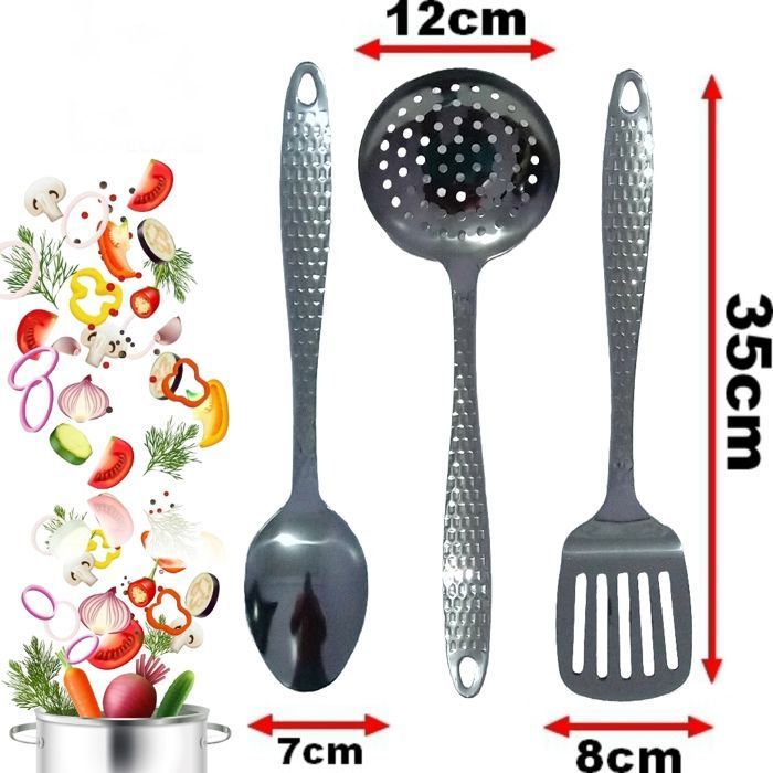 Cuillère de cuisine + Louche écumoire passoire louche perforé + Spatule ajourée en acier inoxydable