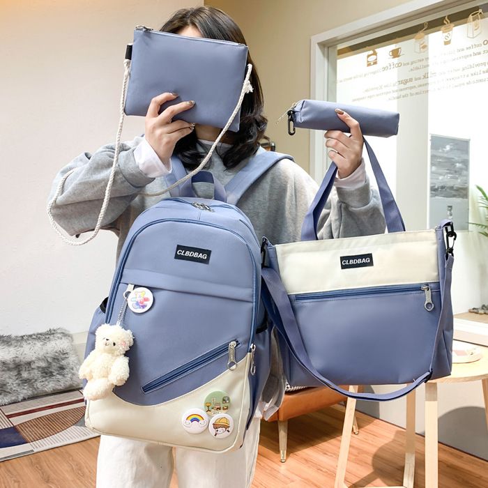 Sac à Dos Modern 4PCS en Nylon et Cuir Etanche Grande Capacité Pour filles