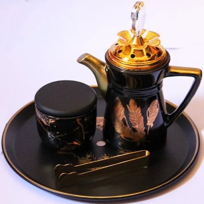 MBIKHRA 4 pièces, Brûle-encens avec assiette, Petite pince et Boîte à encens