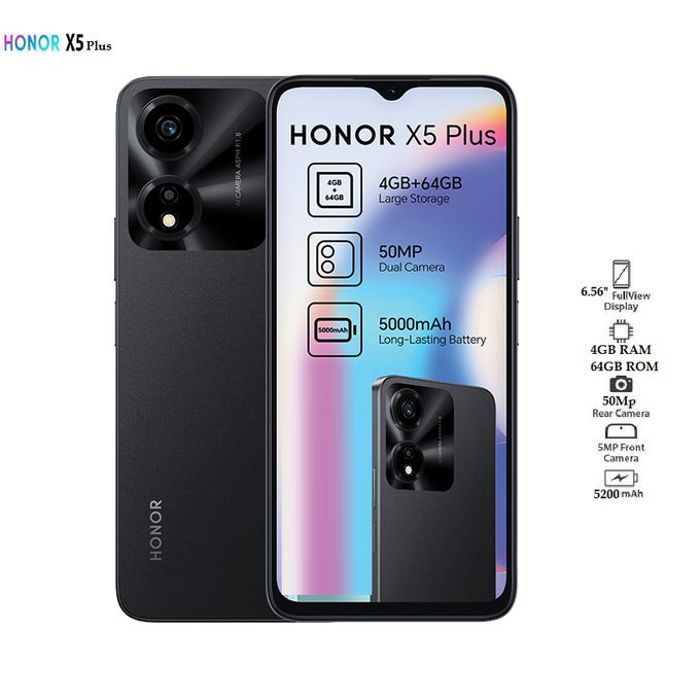 Honor X5 plus Smartphone gsm 4G 64 GB ROM + RAM 4 Go 50Mp dual sim