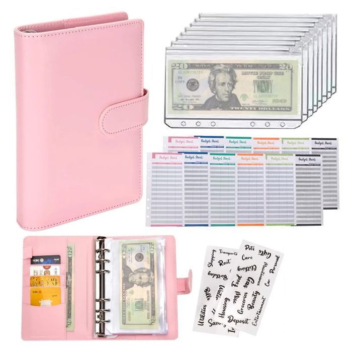 Organisateur Budget Rose Classeur A6 Avec Clip 8 Pochettes Budgétaires Transparentes Enveloppe Répartition d'Argent Mensuelle