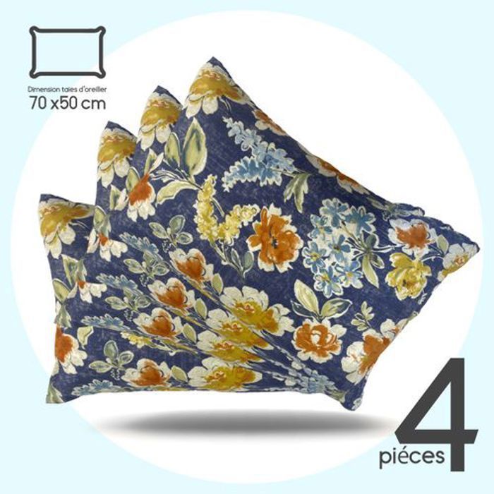 Pack 4 Taies D'oreiller imprimés Antiallergique JUPITER (50x70 cm)
