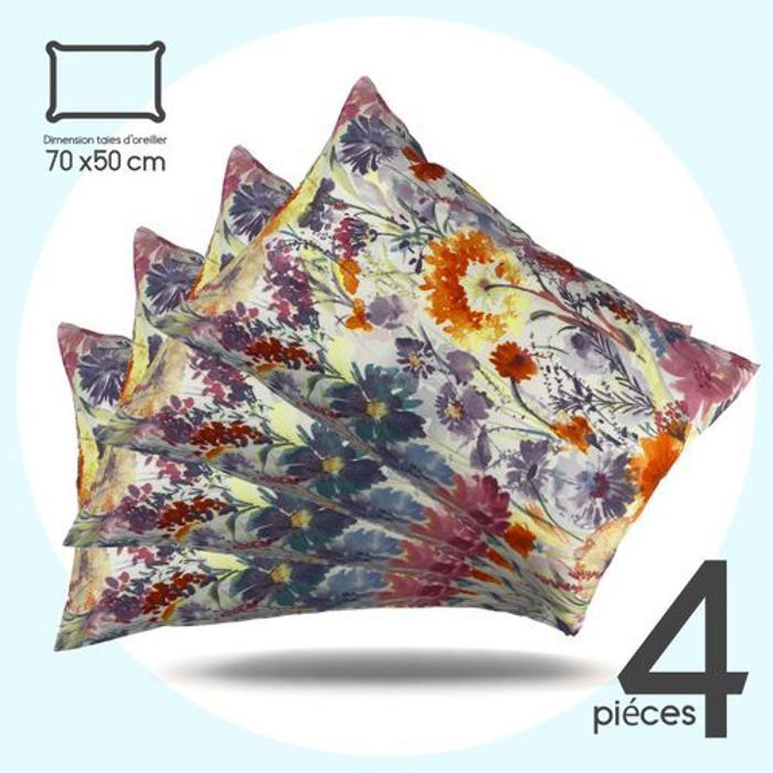 Pack 4 Taies D'oreiller imprimés Antiallergique Saturn (50x70cm) -