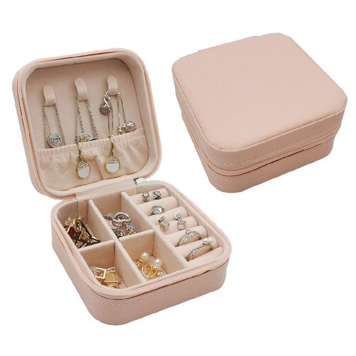 boîte de rangement de bijoux portable pour femmes, étui de rangement pour boucles d'oreilles et colliers, étui de voyage à domicile