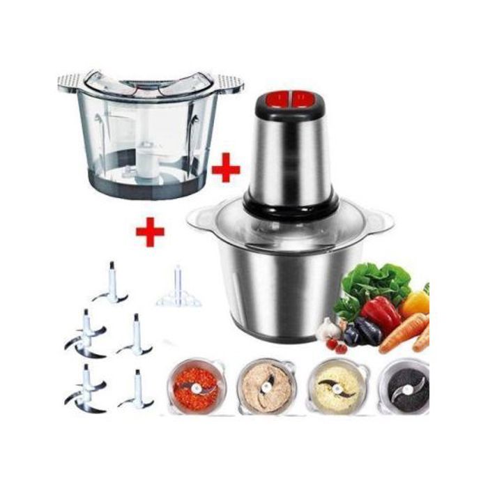 Cooking Robot hachoir inox 3 litre Avec 2 bol en verre et inox