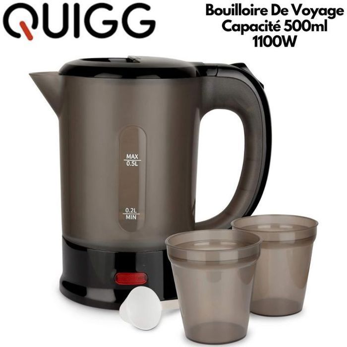 Bouilloire De Voyage, Livré Avec 2 Tasses OFFERTS, Capacité 500 ml, Pour Thé Et Café, 1100W