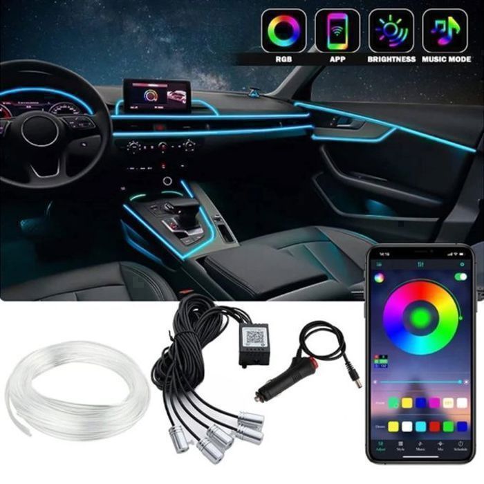 Bande lumineuse LED RGB - Éclairage d'intérieur de voiture, commande par téléphone