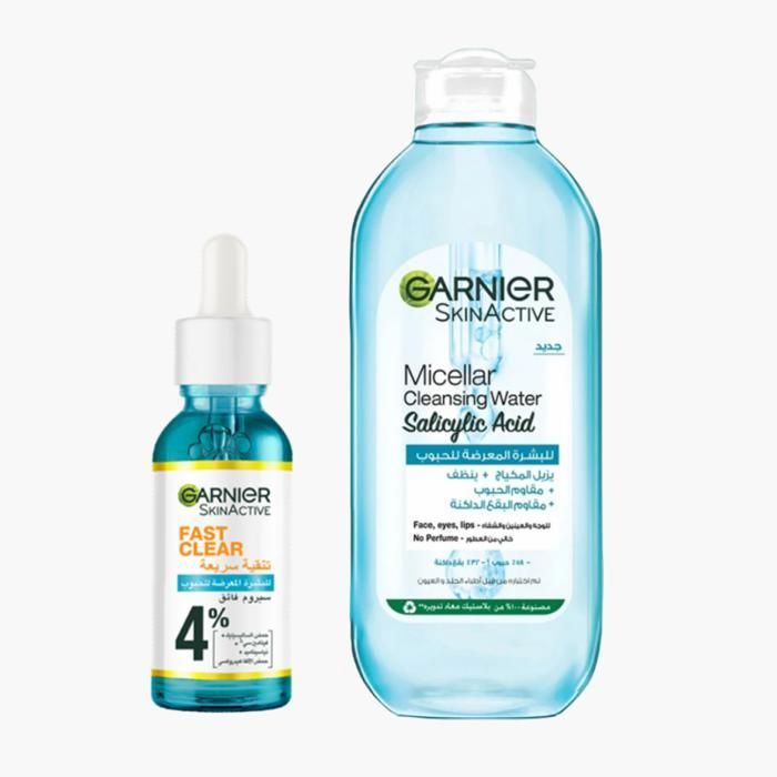 GARNIER SKINACTIVE FAST CLEAR – SÉRUM ANTI-ACNÉ 15ML + EAU MICELLAIRE ANTI-ACNÉ À L’ACIDE SALICYLIQUE 400ML