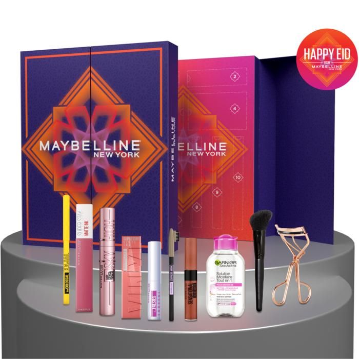 MAYBELLINE CALENDRIER EID 2024– COFFRET MAQUILLAGE ÉDITION LIMITÉE – 8 PRODUITS BESTSELLERS + 2 ACCESSOIRES
