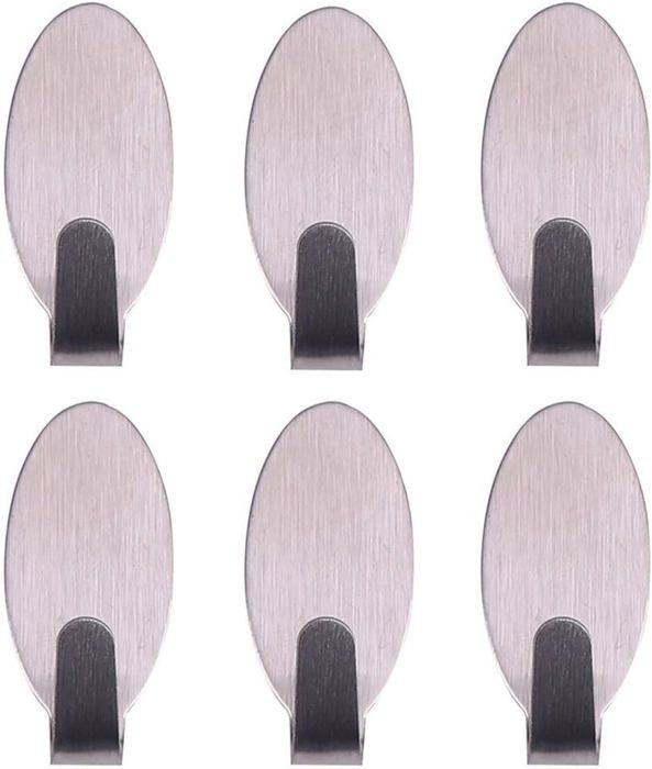 Mini crochets auto-adhésifs solides en acier inoxydable,6pcs