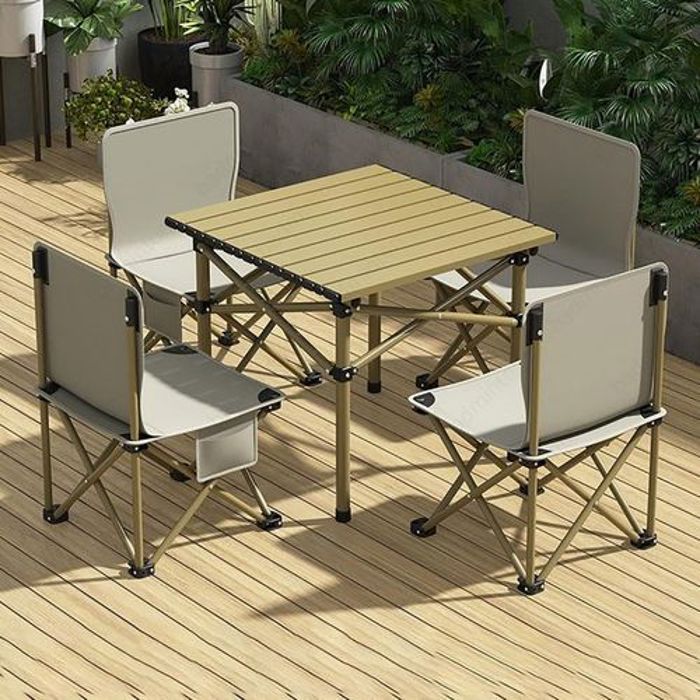 Table de Pique-Nique et Camping Pliante avec 4 chaises Portable en léger