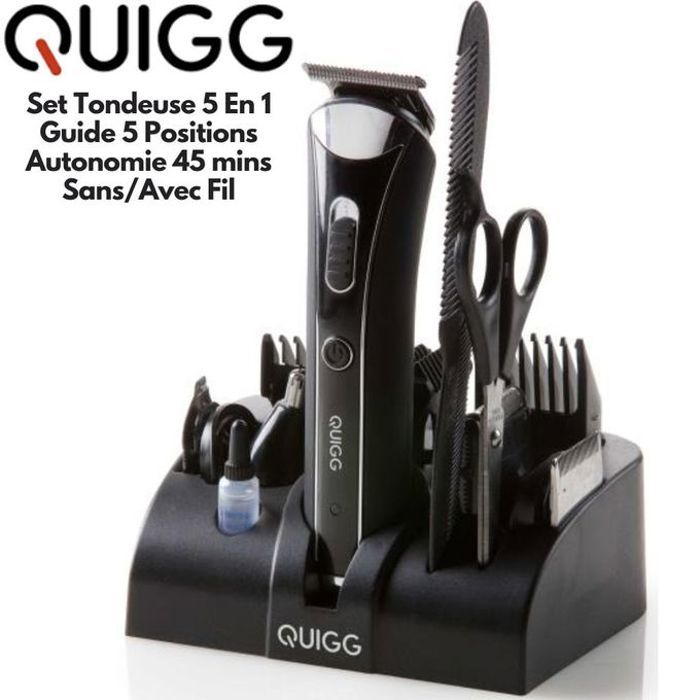 Quigg BG1-SA Set Tondeuse 5 En 1, Guide À 5 Positions, Tondeuse Cheveux Et Barbe, Qualité Allemande