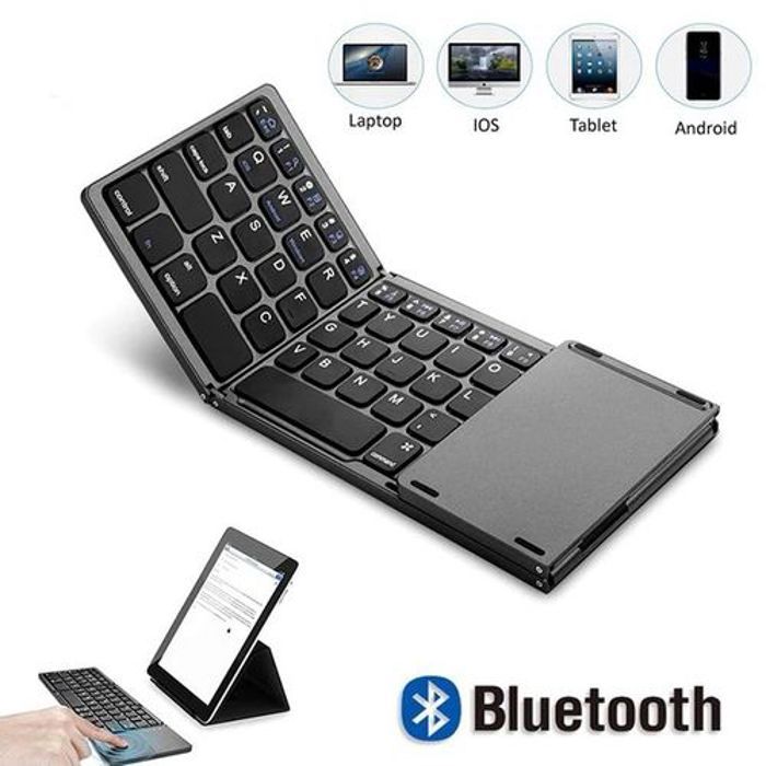 Mini-clavier Bluetooth sans fil pliable Portable avec pavé tactile, AZERTY, Rechargeable