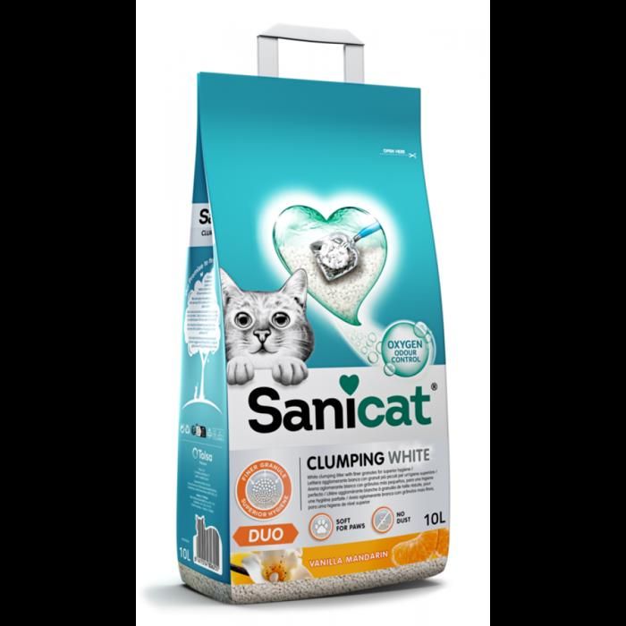 SANICAT LITIÈRE Agglomérante BLANCHE DUO POUR CHAT 10 L