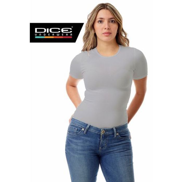 T-Shirt Femme - DICE Maroc - Gris - Ajustée - Manches courtes - Col arrondi