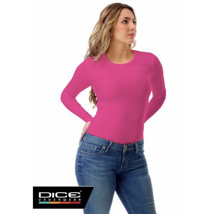 T-Shirt Manches Longues Femme - DICE Maroc - Rose - 95% Coton - Ajustée - Col Arrondi
