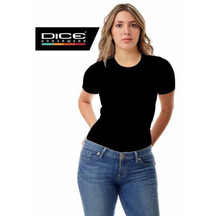 T-Shirt Femme - DICE Maroc - Noir - Ajustée - Manches courtes - Col arrondi