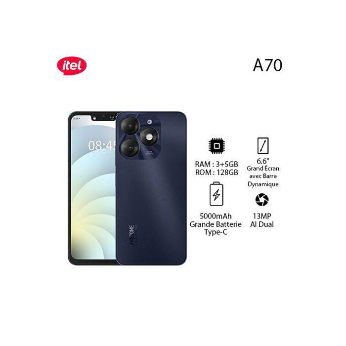 Itel A70 8GB(3+5GB)/128GB, HD+, 13MP, 6.6”, 5000mAh, Type C, Starlish Black