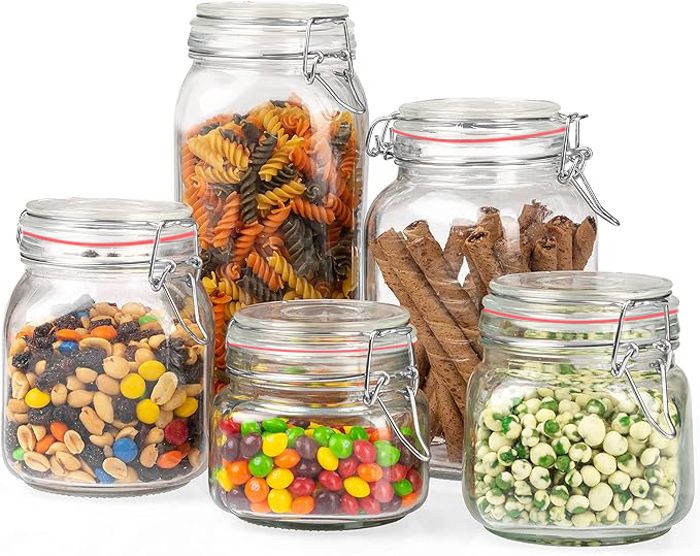 Lot de 5 bocaux Pandiani hermétiques en verre avec couvercle à rabat