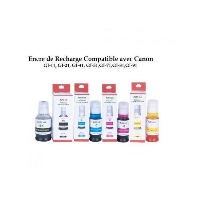 4 Bouteilles d'encre compatible avec les imprimantes CANON a réservoir Pixma G1520 G1560 G2520 G2560 G3520 G3560.