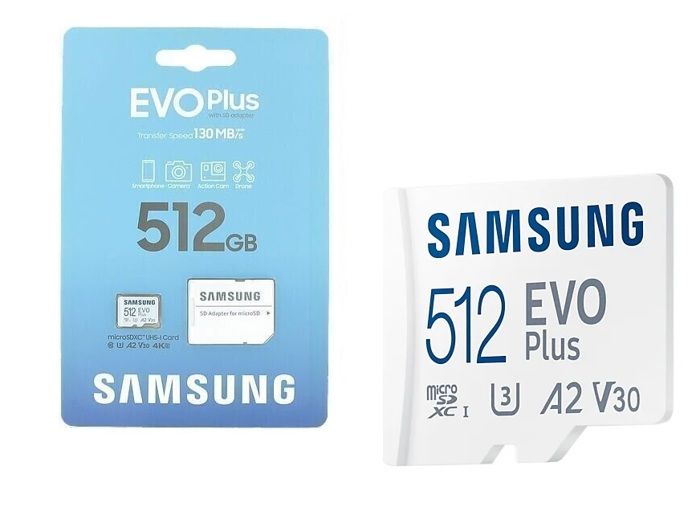 samsung Carte memoire 512GB MicroSD Evo plus SDXC UHS-I 130MB/s U3 4K Support Dronee-Action